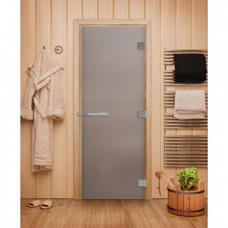 Дверь ЭТАЛОН сатин, стекло 10мм 1900х700  Ольха, с порогом