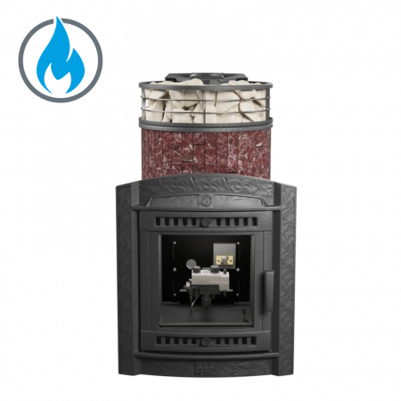 Печь чугунная "Атмосфера L" Россо Леванто ламель+сетка с газовой горелкой ПроМеталл