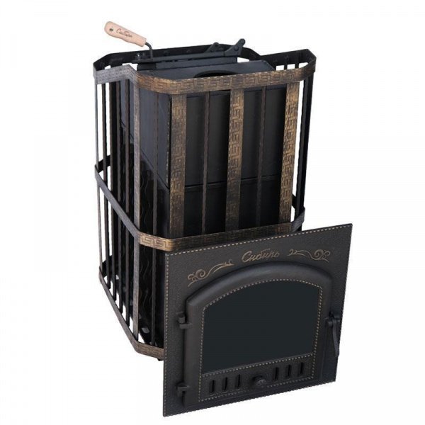 Печь для бани Сибирь 25 П ЗК, чугун + сталь, сетка