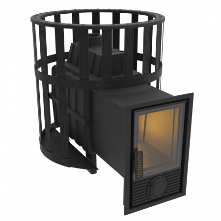 Чугунная печь для бани Воевода 20, Д-2 дверца со стеклом, сетка