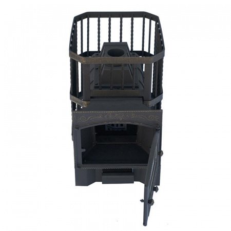 Печь для бани чугунная Сибирь 24, каминная дверца, кованная сетка