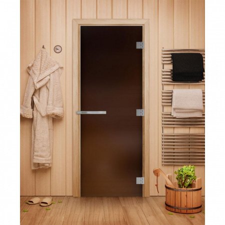 Дверь ЭТАЛОН бронза матовая, стекло 10мм 1900х700  Ольха, с порогом