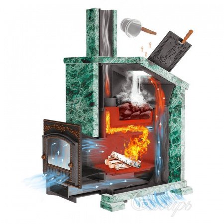 Печь для бани Сибирь 25 М ЗК, чугун + сталь, в облицовке змеевик