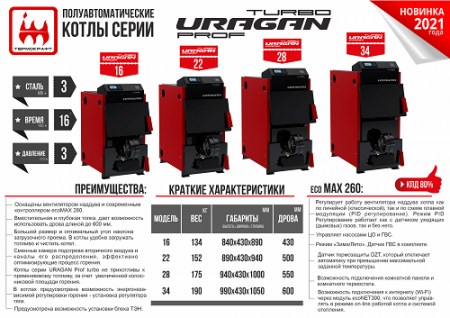 Котел комбинированный URAGAN PROF TURBO-16 квт