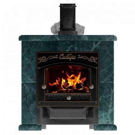Печь для бани Сибирь 25 М, чугун + сталь, в облицовке змеевик