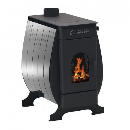 Отопительная печь Сибирячка 9 с плитой и со стеклом, нержавеющий кожух