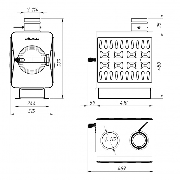 Отопительная печь Стокер "Садовая 70-ОВ" с плитой, Ермак