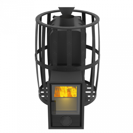 Чугунная печь-камин для бани Воевода 20, Д-2 дверца со стеклом, c закрытой каменкой