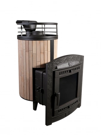 Печь чугунная "Атмосфера L" Окаменевшее дерево ламель+сетка ПроМеталл