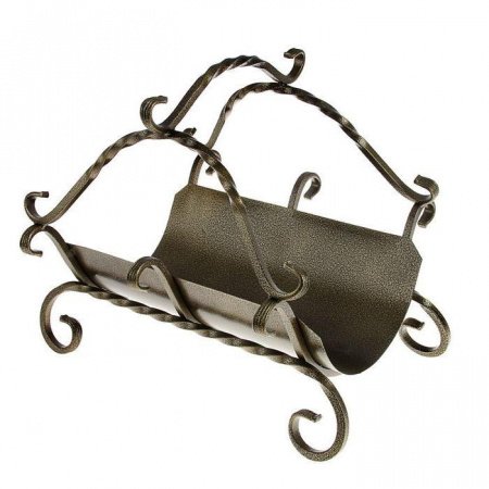 Дровница кованная малая с поддоном и 2-мя ручками (бронза) 40х48х38 см