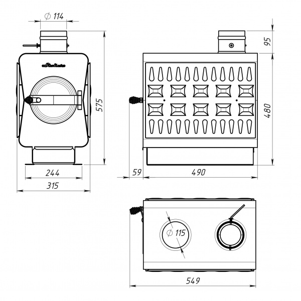 Отопительная печь Стокер "Садовая 100-ОВ" с плитой, Ермак