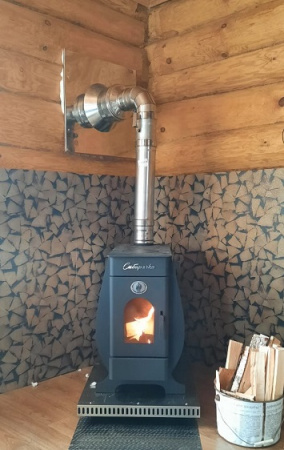 Отопительная печь Сибирячка 12 с плитой и со стеклом, нержавеющий кожух